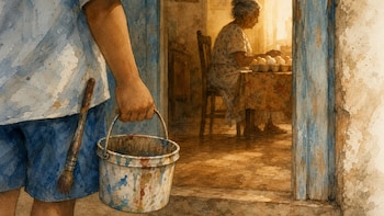 Pintar por un cartón de huevos: Niño cubano de 6 años trabaja pintando casas para comprar comida a su abuela