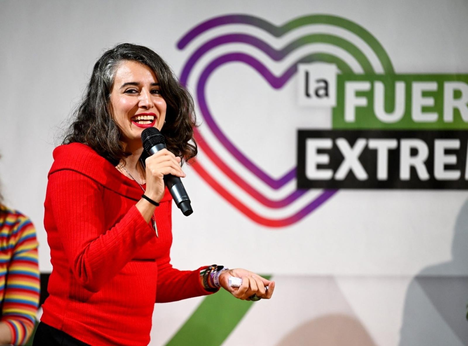Imagen de archivo de Irene de Miguel durante un mitin electoral. (Unidas por Extremadura)