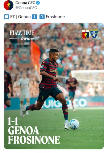El Genoa consigue su primer punto de la temporada en la Serie A tras cortar una racha de tres derrotas consecutivas con el 1-1 frente a Frosinone. (X/ @GenoaCFC)