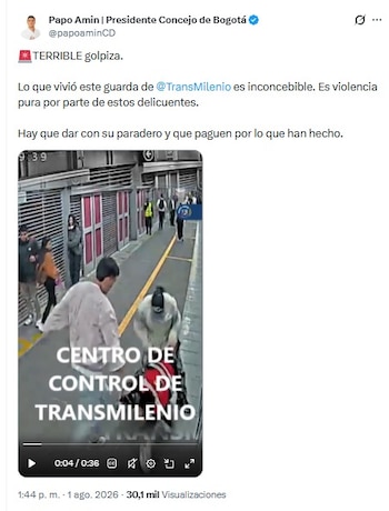 El caso se suma a otros episodios de violencia contra trabajadores de TransMilenio en el transporte masivo de la ciudad- crédito @papoaminCD/X
