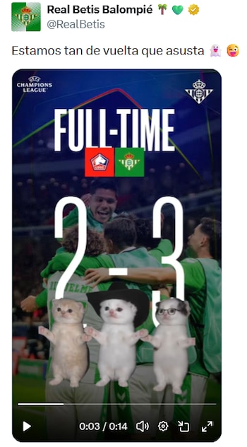 El Real Betis venció 3-2 al Lille en Francia y regresó a la Champions League tras 21 años de ausencia. (X/ @RealBetis)