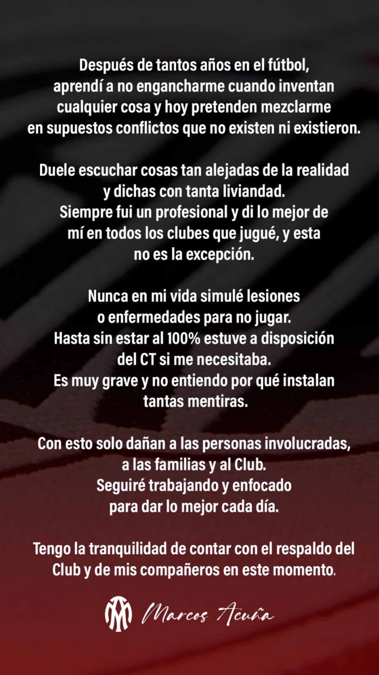 El mensaje de Marcos Acuña