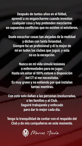 El mensaje de Marcos Acuña