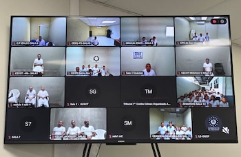 Integrantes del Barrio 18 comparecieron de forma virtual ante el Tribunal Primero contra el Crimen Organizado de San Miguel, donde recibieron las condenas (Cortesía: FGR).