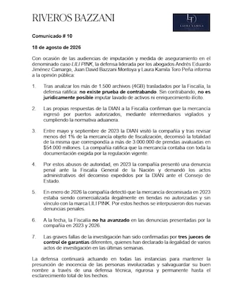 El comunicado se emitió la mañana del martes 18 de agosto de 2026 - crédito suministrado a Infobae Colombia