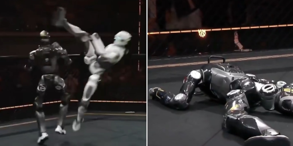 Primer campeonato de pelea entre robots humanoides dejó una imagen insólita: uno siguió luchando sin cabeza