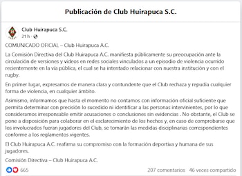 El comunicado del Club Huirapuca.