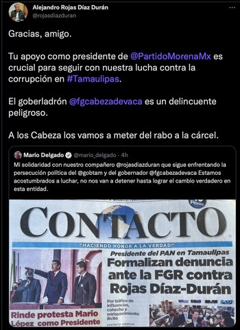 Díaz Durán agradeció apoyo de