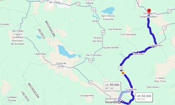La joven fue atropellada en Tocumbno y su cuerpo fue hallado un día después a una hora de camino en Tangamandapio, Michoacán Foto: Maps