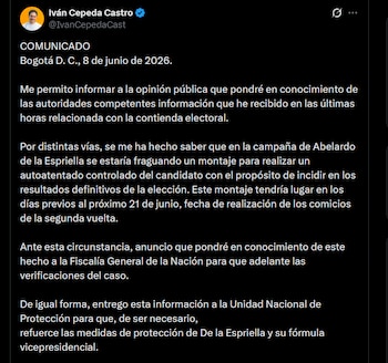 Iván Cepeda - crédito @IvanCepedaCast/X