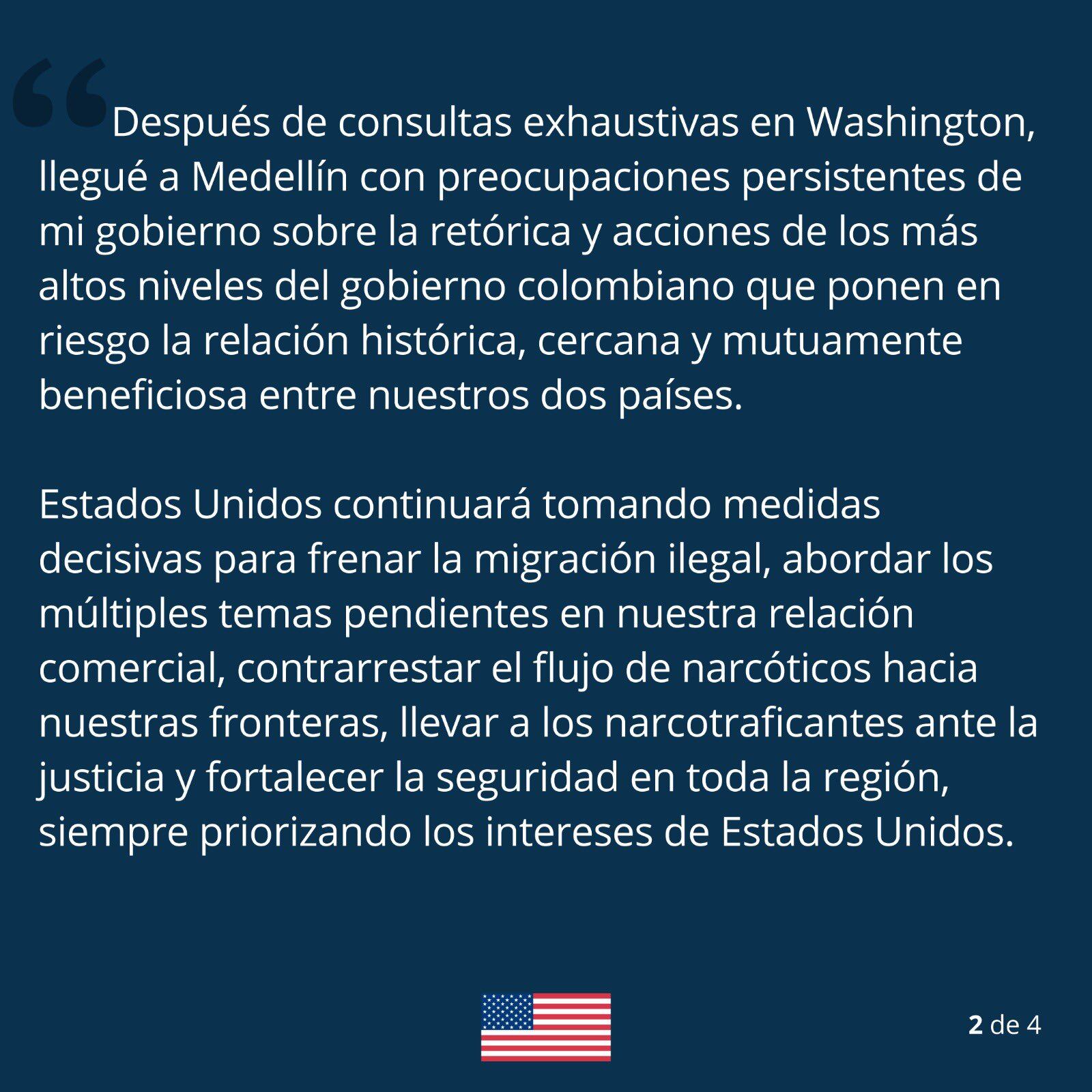 Comunicado de Jhon McNamara, encargado de Negocios de EE. UU. en Colombia - crédito @USEmbassyBogota/X