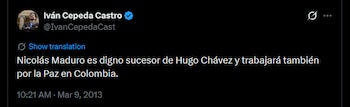 Cepeda señaló que Nicolás Maduro