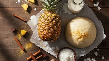 Ingredientes frescos: piña, leche de