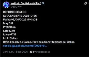Reporte del IGP sobre el temblor del Viernes Santo.