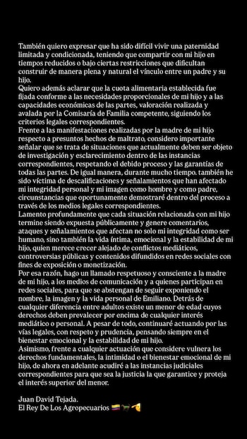 El empresario considera injusto que Emiliano quedara al cuidado de personas ajenas al núcleo familiar - crédito @elreydelosagropecuarios_/ Instagram