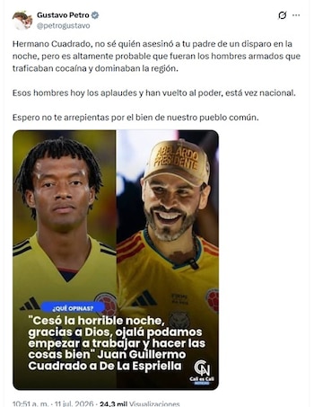 Petro le respondió a Cuadrado la mañana del sábado 11 de julio de 2026 vía X - crédito @petrogustavo/X