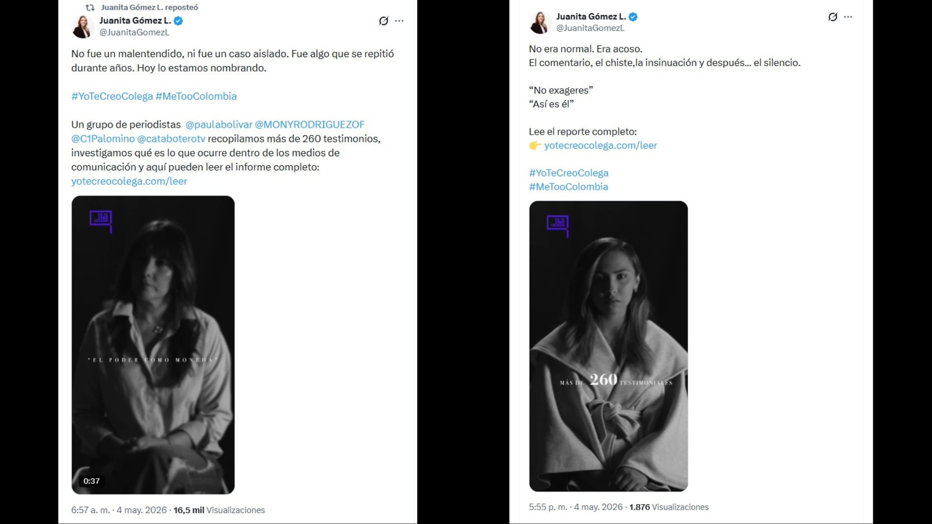 El movimiento Me Too Colombia se creó a partir de las denuncias que se conocieron por varias empleadas de Noticias Caracol (Caracol Televisión) el viernes 20 de marzo de 2026 - crédito @JuanitaGomezL/X