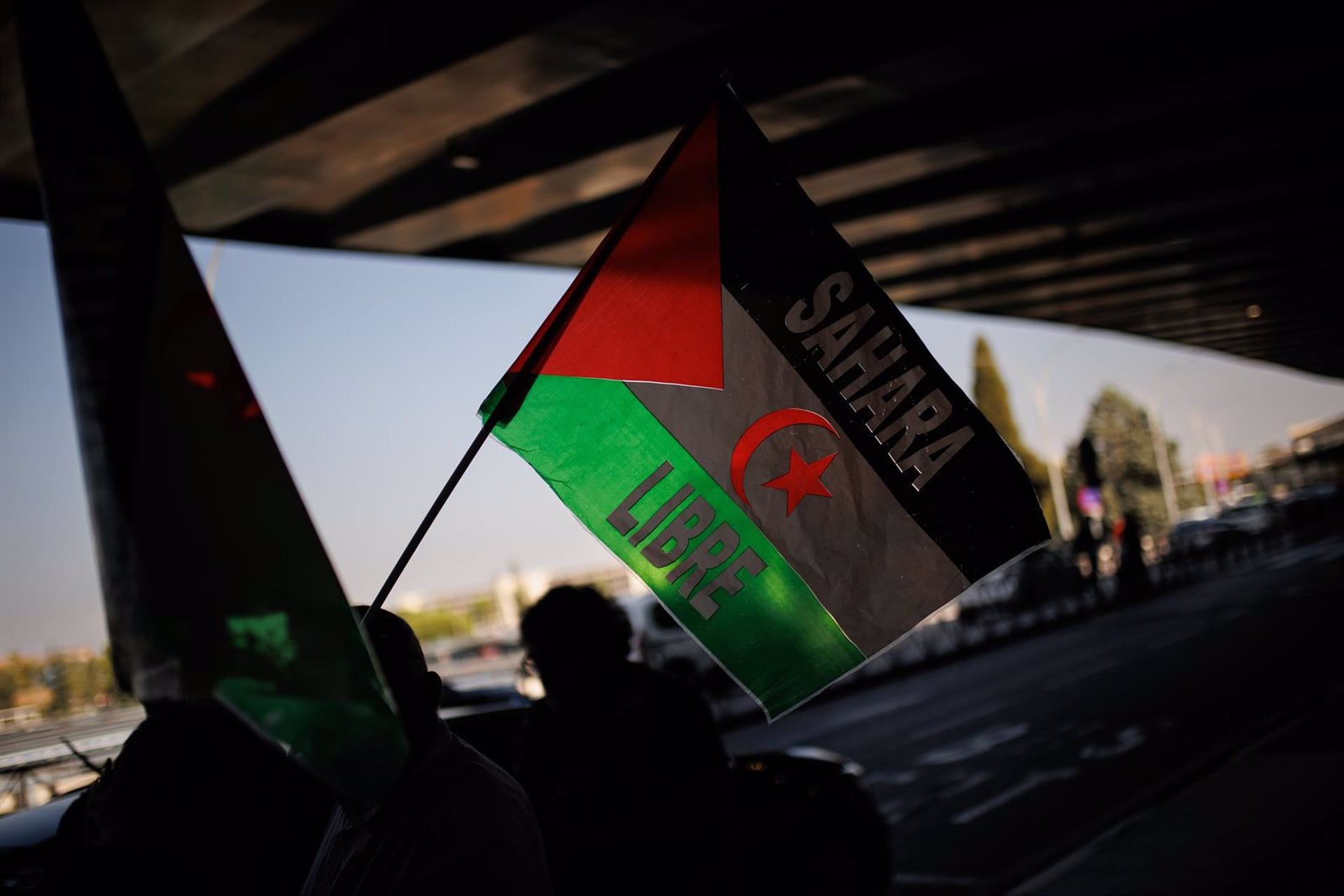 Imagen de archivo de una bandera saharui en el aeropuerto de Barajas. (Alejandro Martínez Vélez/Europa Press)