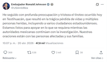 El embajador afirmó que siguió el caso con preocupación y tristeza. (Crédito: X | @USAmbMex)