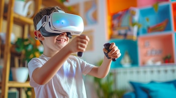 Niño jugando a un videojuego de realidad virtual en su casa - (Imagen Ilustrativa Infobae)