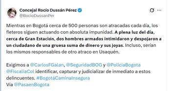 El hijo menor de edad de Jonny Granados iba en el carro y presenció el hurto en Bogotá, según contó la víctima - crédito @RocioDussanPer/X