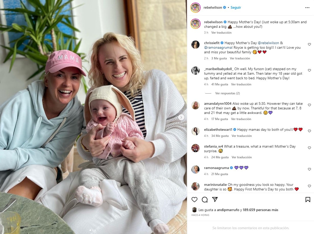 Rebel Wilson compartió su gratitud tras anunciar la llegada de Royce Lillian, nacida mediante gestación subrogada. (Instagram /rebelwilson)