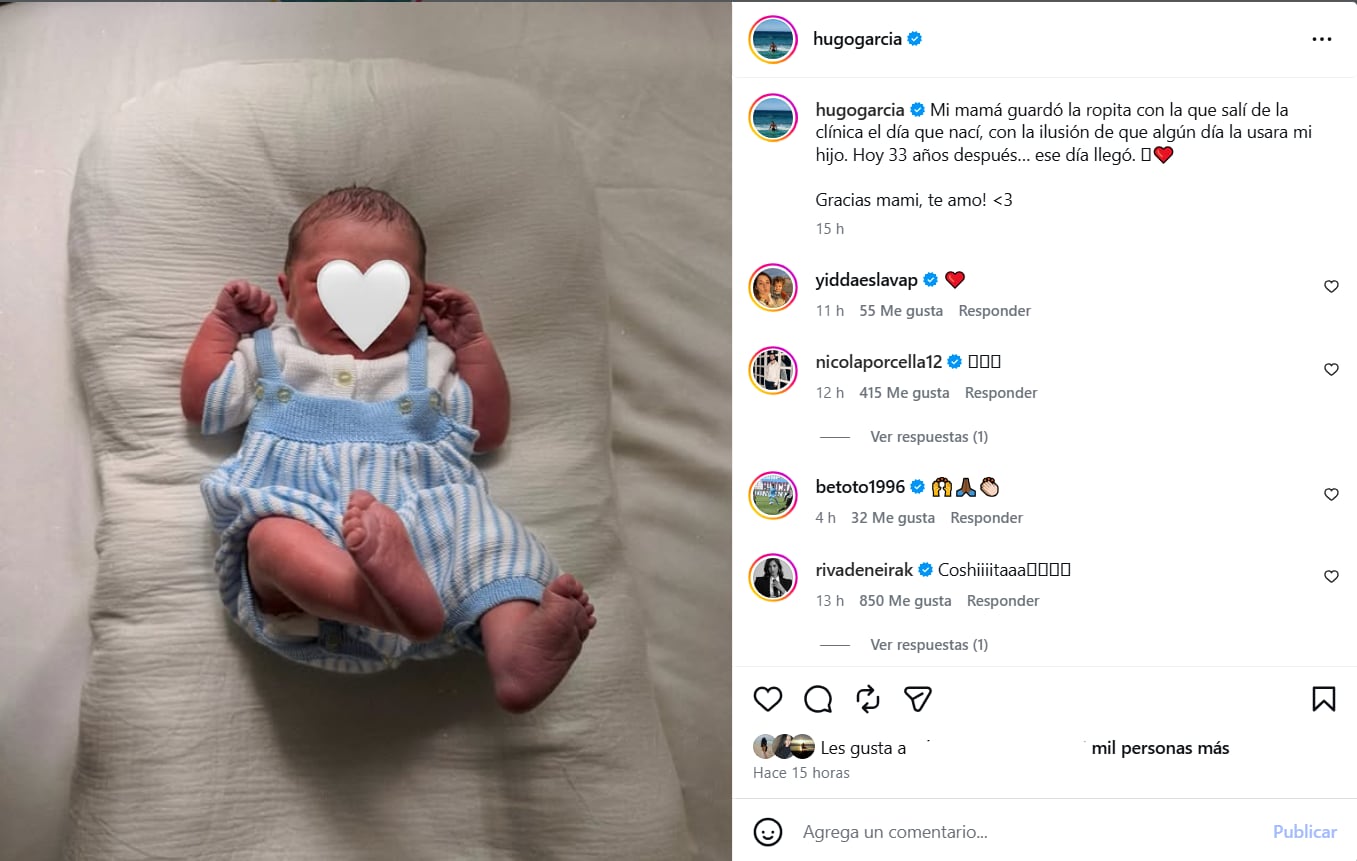 La imagen de Koa con la misma prenda que usó Hugo García al nacer se viralizó en redes sociales y generó una ola de reacciones entre sus seguidores.