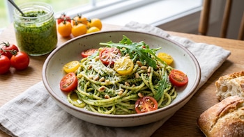 Receta de pesto de rúcula y tomates cherry, rápida y fácil