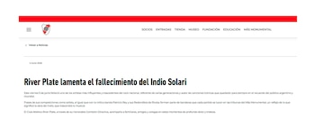 Comunicado de River Plate acerca del fallecimiento del Indio Solari