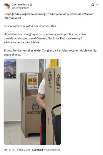 Este mensaje del mandatario Gustavo Petro provocó la respuesta por parte de la candidata presidencial Vicky Dávila - crédito @petrogustavo/X