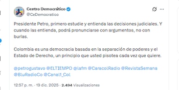 El partido Centro Democrático pidió
