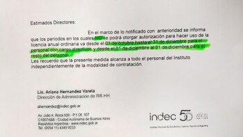Facsímil del mail interno distribuido
