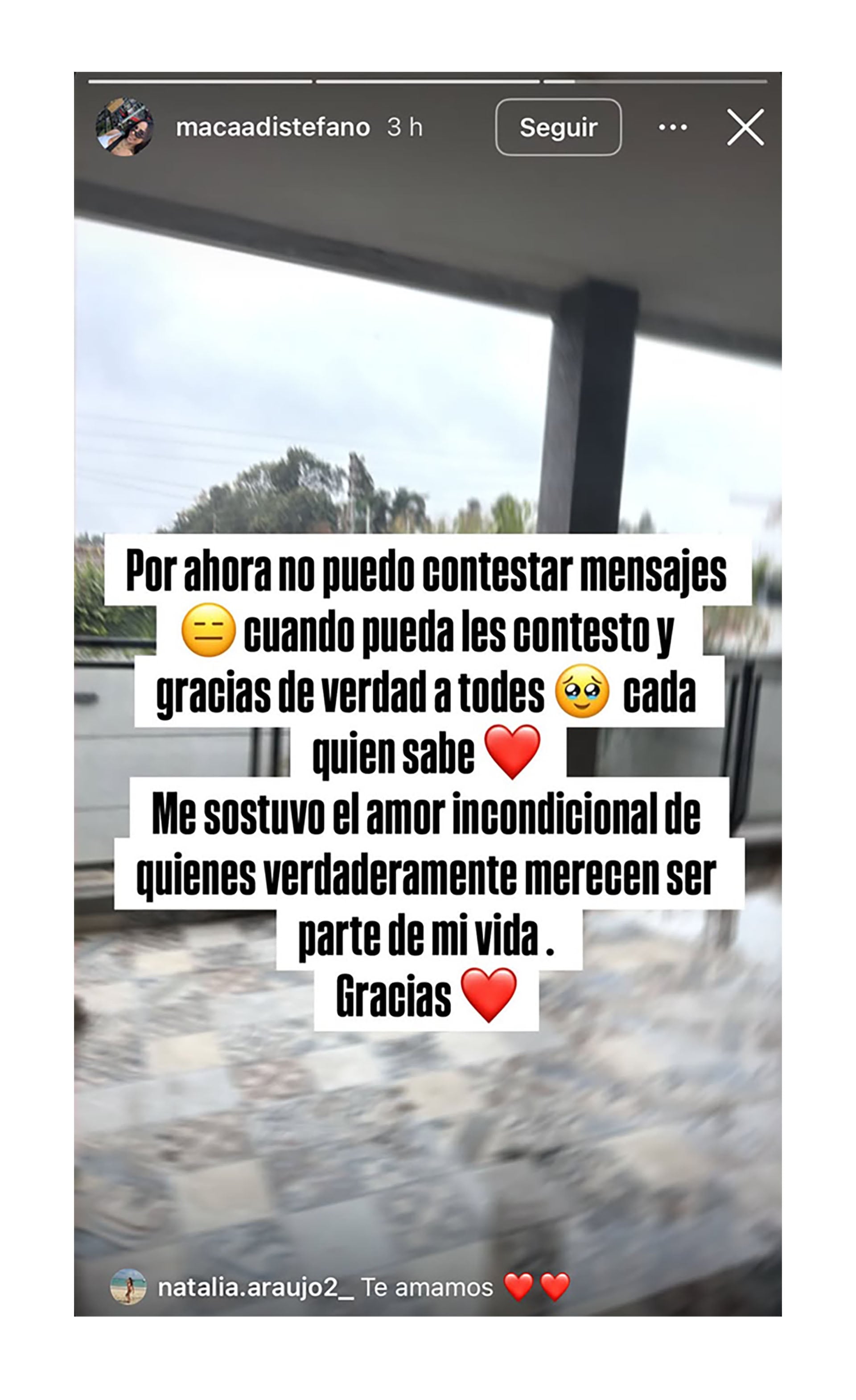 Story de Macarena Distefano en Instagram tras su salida