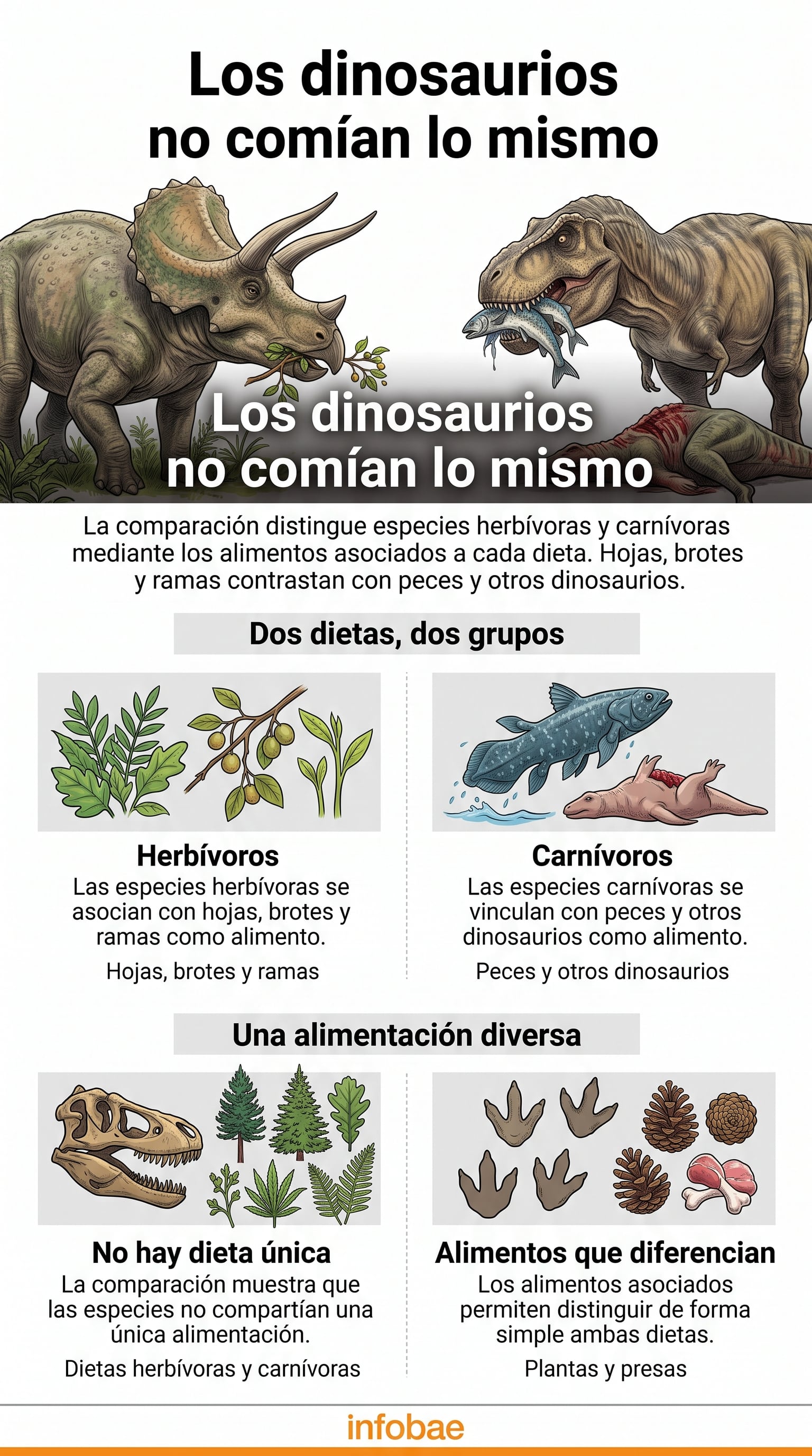 Las señales químicas conservadas en el esmalte muestran que los herbívoros del Jurásico elegían hojas, brotes o ramas, mientras los carnívoros analizados también se especializaban en presas diferente (Imagen Ilustrativa Infobae)