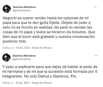 Los duros tuits de Gianinna
