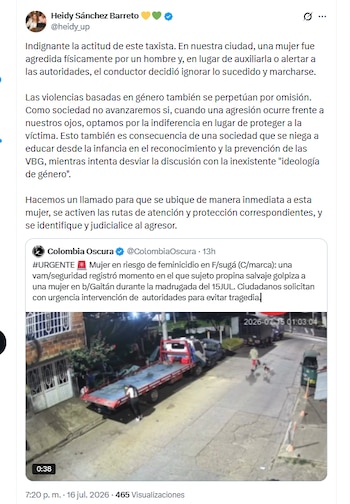 La concejala de Bogotá Heidy Sánchez Barreto rechazó las agresiones que sufrió una ciudadana en Fusagasugá - crédito @heidy_up/X