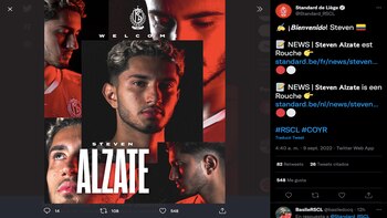 Confirmación del fichaje de Steven Alzate en Standard de Liege / (Twitter: @Standard_RSCL)