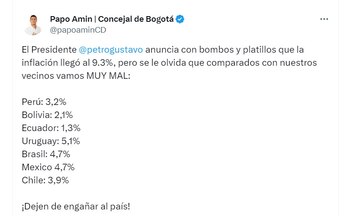 Publicación de Humberto Amín, concejal de Bogotá - crédito @PapoAmínCD/X