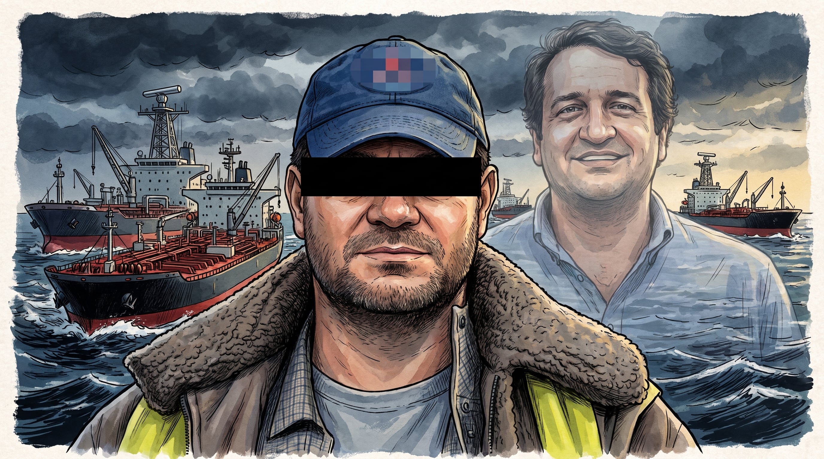 Los retratos de Miguel Ángel Solano Ruiz y Andrés Manuel López Beltrán aparecen junto a una flota de buques petroleros en alta mar. (Imagen Ilustrativa Infobae)