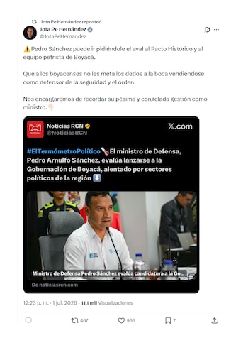 Jota Pe Hernández reaccionó a posible campaña de Pedro Sánchez