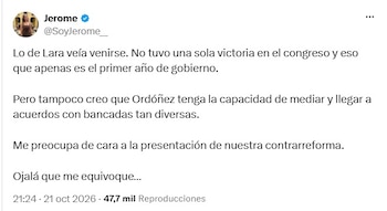 Jerome Sanabria, creadora de contenido, activista política y a fin al gobierno del presidente Abelardo de la Espriella, considera que el relevo de Alejandro Ordoñez en la cartera no es una buena decisión - crédito @SoyJerome_/X