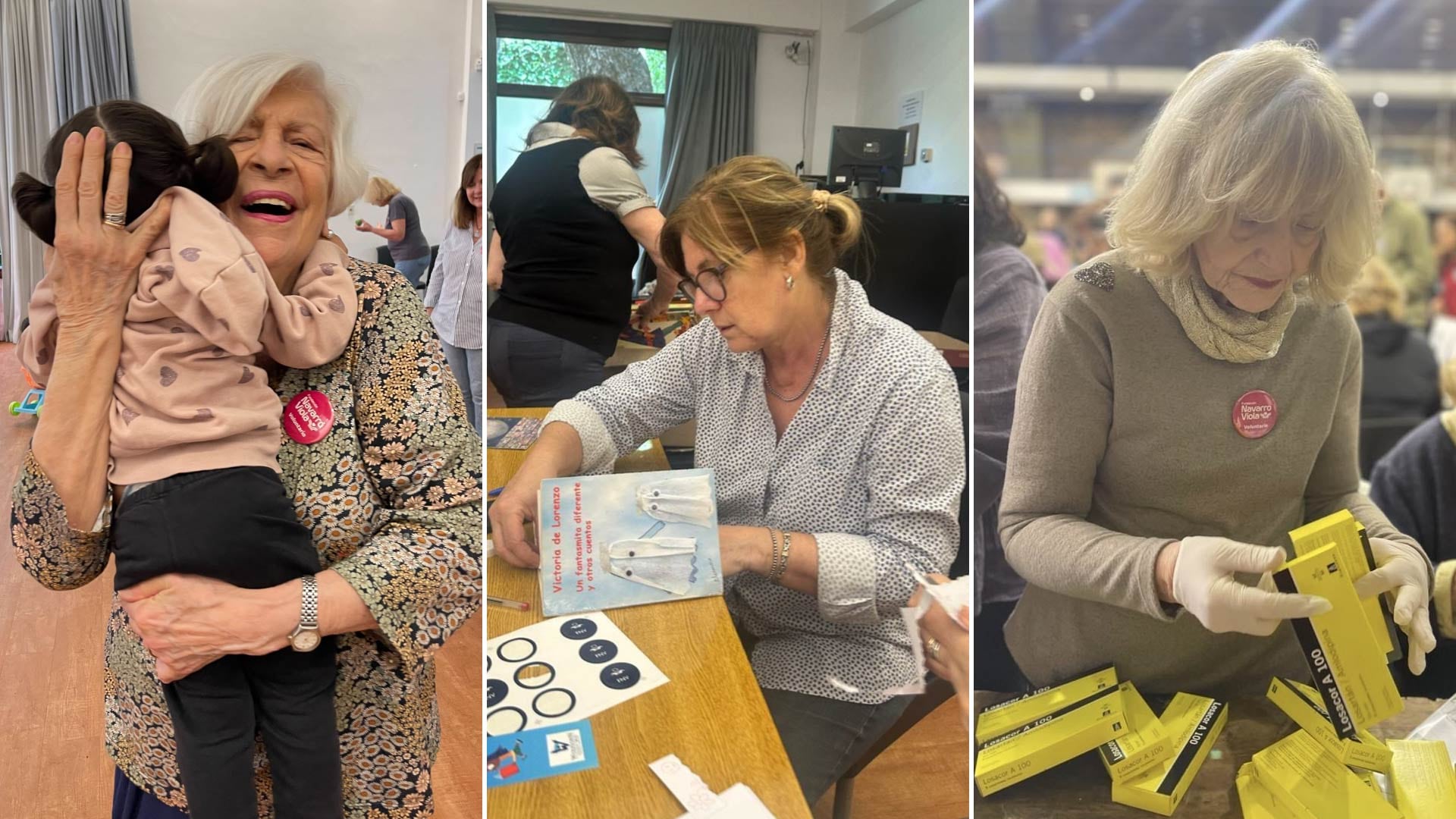 Las voluntarias mayores participan cada semana en hogares infantiles, compartiendo lecturas, juegos y canciones para estimular el desarrollo afectivo y cognitivo de los niños.