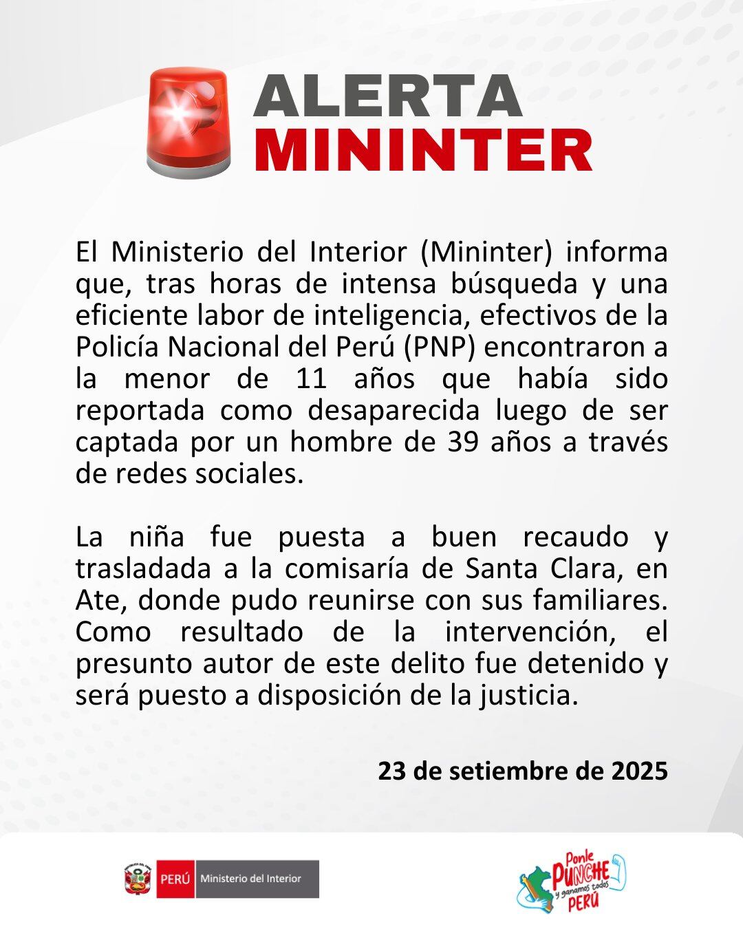 Comunicado del Mininter