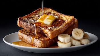 Pan francés, panqué de plátano, desayuno dulce, rebanadas empanizadas, bizcocho de plátano, comida matutina. - (Imagen Ilustrativa Infobae)