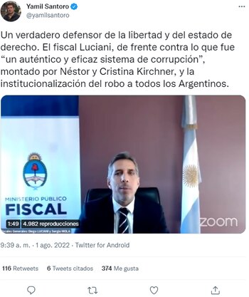 Tuit de Yamil Santoro