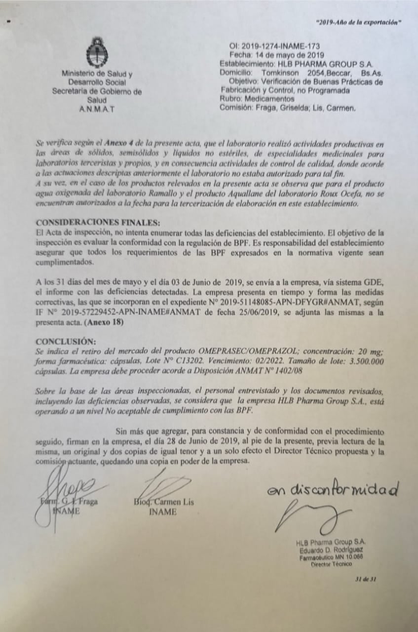 La orden de clausura de la planta de García Furfaro HLB Pharma