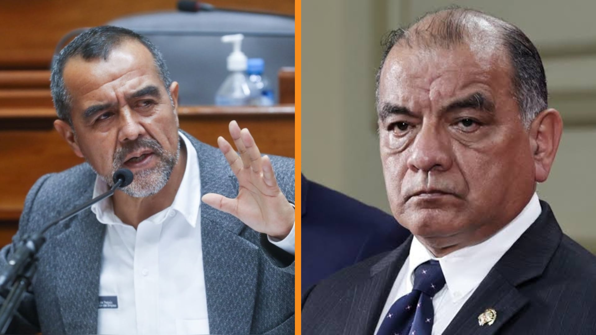 Senador Iber Maraví y el ministro César Astudillo se dieron la mano luego de altercado en la Comisión de Constitución. (Foto: Composición - Infobae)