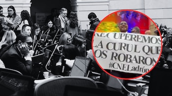 Óscar Benavides llamó “ladrón” al CNE durante la instalación del Congreso: esta fue la pancarta que exhibió