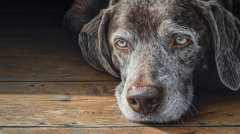 Un perro viejito descansando con