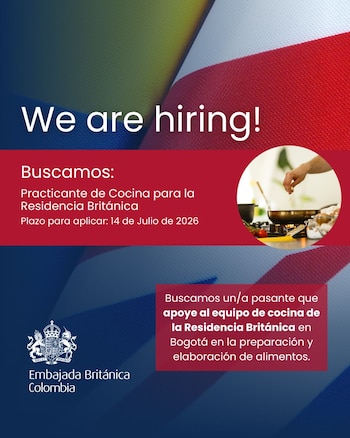 La vacante es para estudiantes de gastronomía habilitados para prácticas y el inicio está previsto para el 1 de septiembre de 2026 - crédito Embajada Británica en Colombia